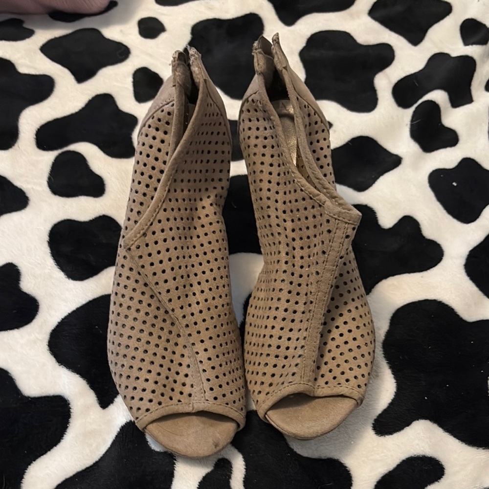 Madden Girl Tan Perforated Peep-Toe Boots